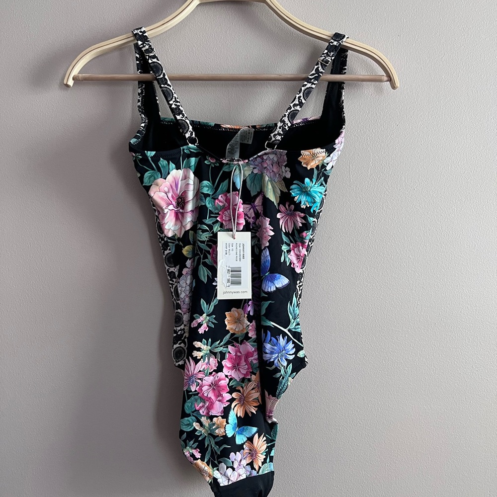 Johnny Was Ruched Black Butterfly One Piece Swimsuit - Picture 7 of 7
